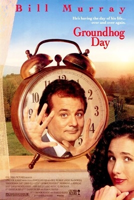 Click here to watch a round-up of the best scenes in the movie! (Photo via http://en.wikipedia.org/wiki/Groundhog_Day_(film))